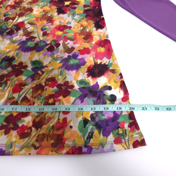LOGO Layers by Lori Goldstein Printed Sheer Mesh w/Solid Details Purple XS - Picture 4 of 10